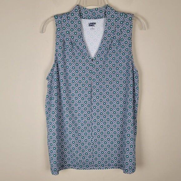 Lands' End Geometric Floral Soft Cotton Modal Stretch Tank Top Green Blue Size L - Picture 2 of 12